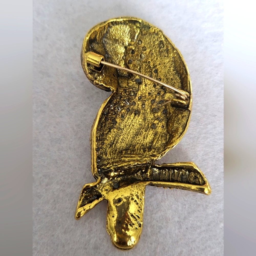 AB Crystal Goldtone Owl Brooch - Picture 2 of 2